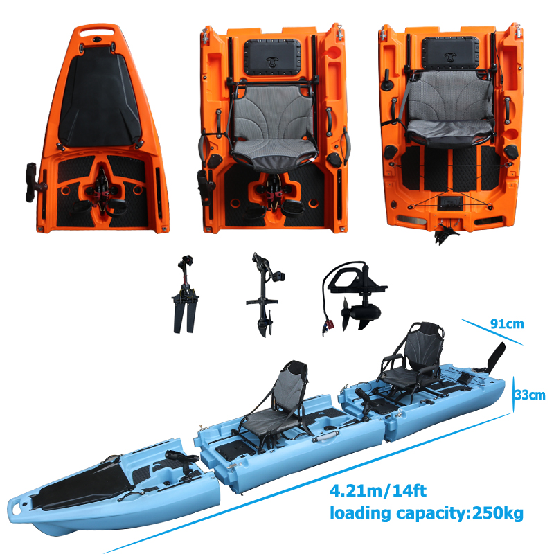 Fishing Kayak Sit In - 14フィート2人乗り取り外し可能ペダルカヤック シットオントップ ダブルシート HDPEプラスチック製 釣り用モジュラーカヤック タンデムボート