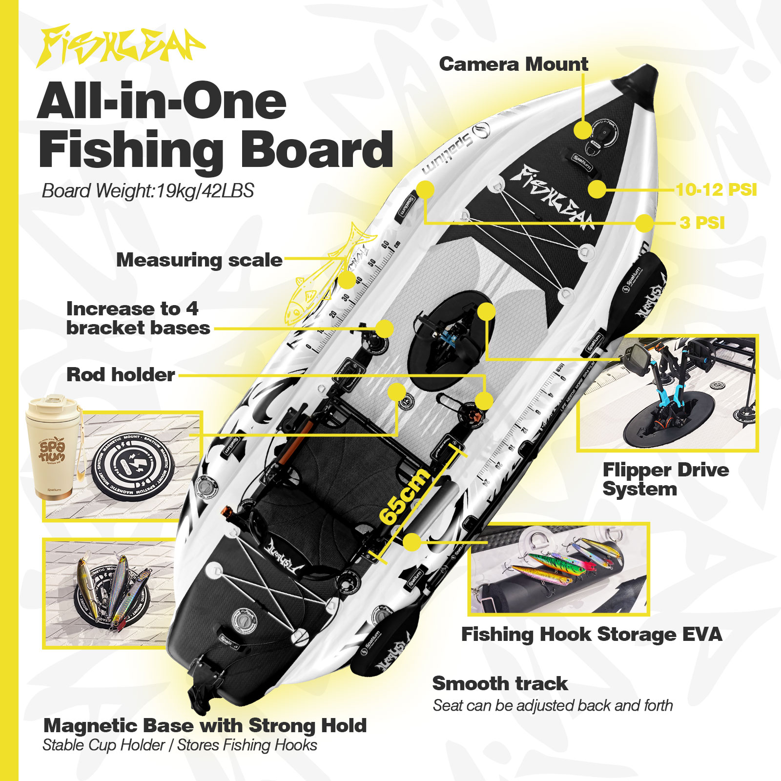 Spatium 11.5フィート フリッパーペダルドライブ  - Fishing Kayak Pedal Drive のレビューと価格