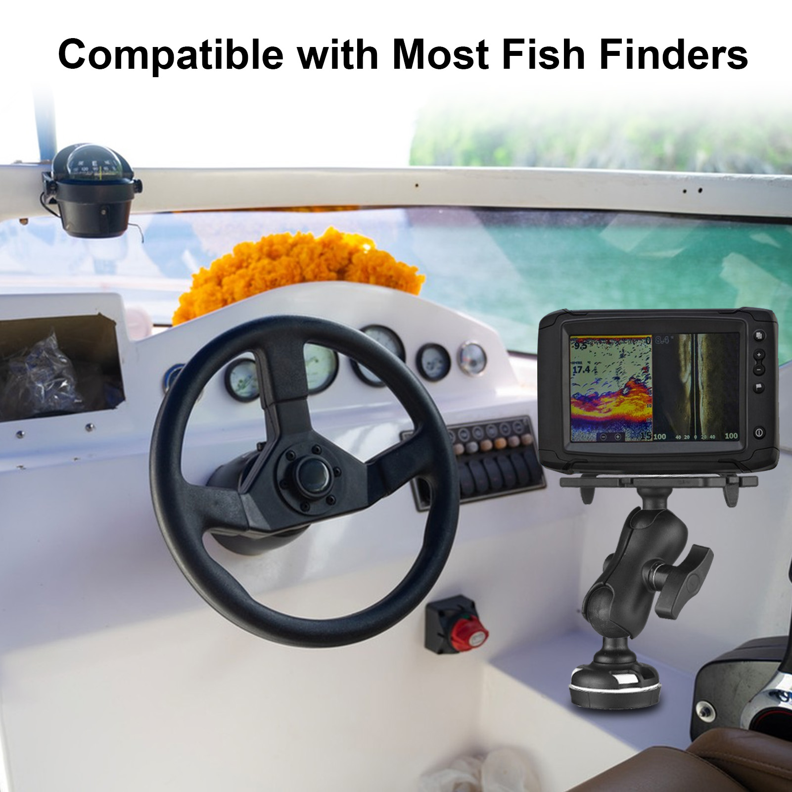 魚群探知機マウント、長方形ベースカヤックレール取り付けシステ - Fishing Kayak Fish Finder Mount のレビューと価格